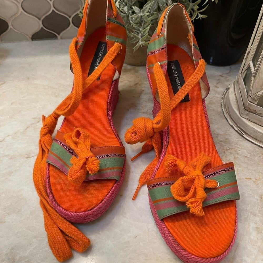 Emporio Armani Orange/Pink Wedge sandals Sz 37